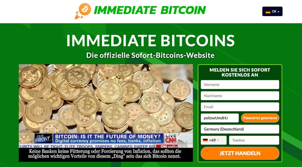 Immediate Bitcoin Erfahrungen - Screenshot der Internet Seite